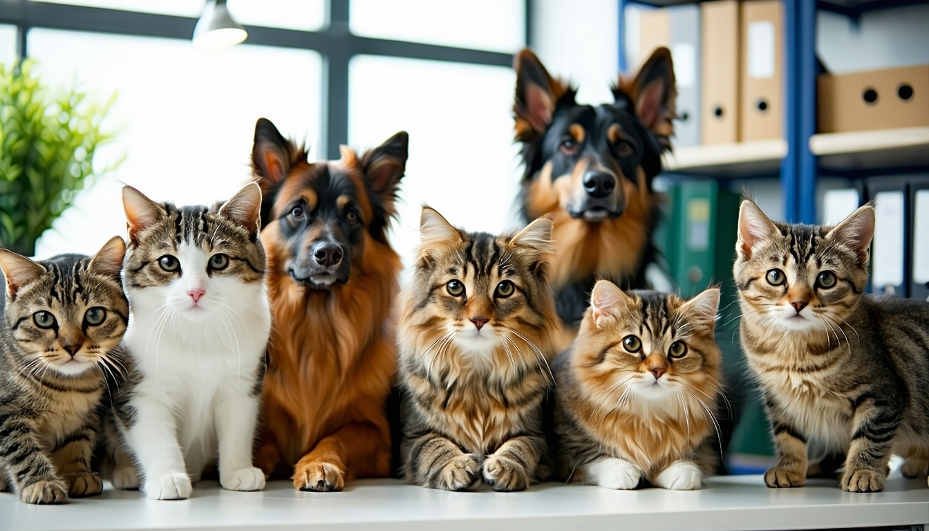 a group of cats and dogs in the office-1