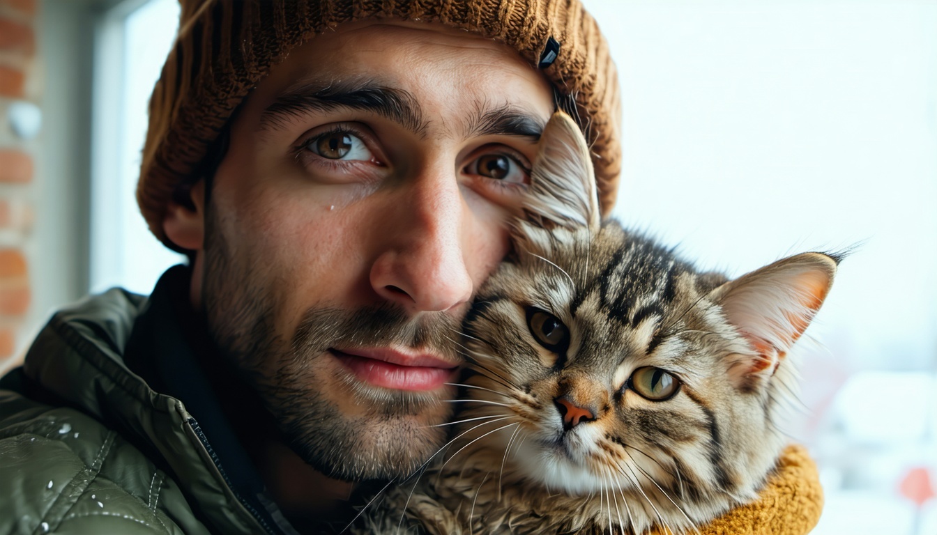 man with a cute cat