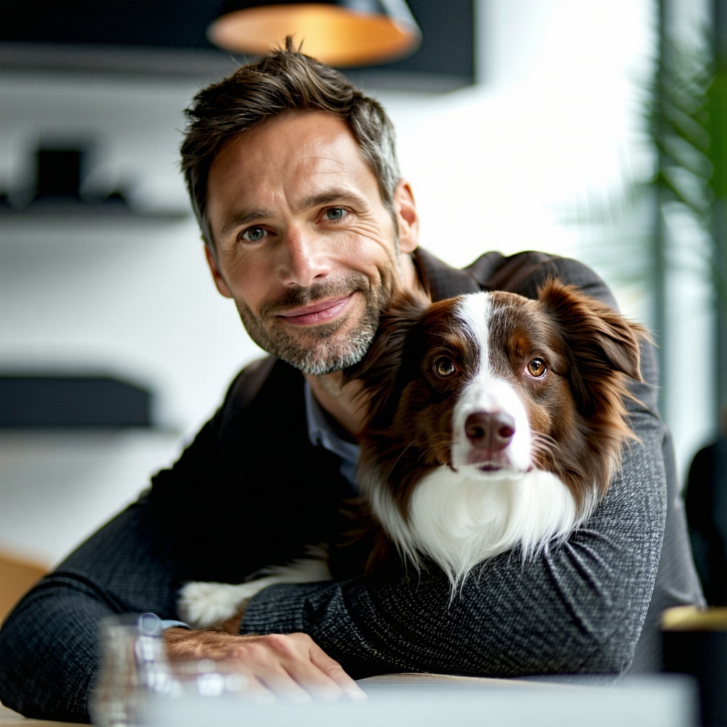 Business owner with dog